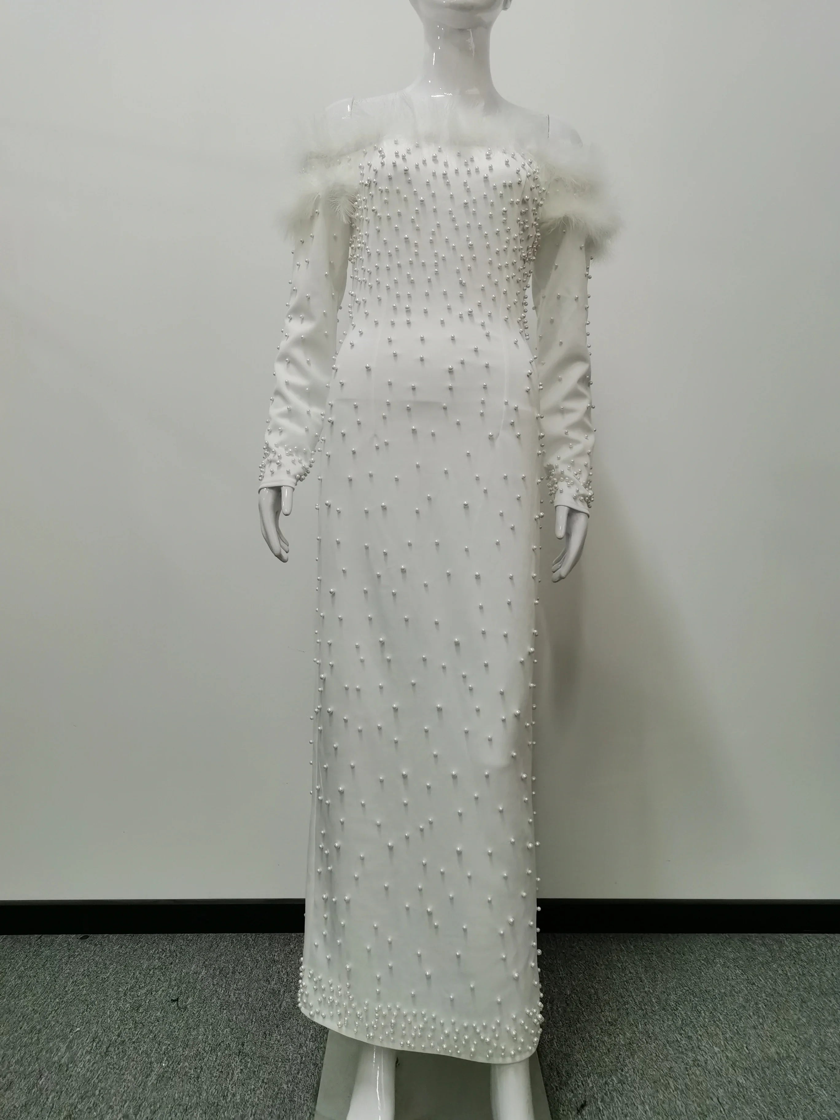 Women's Long White Pearls Dress