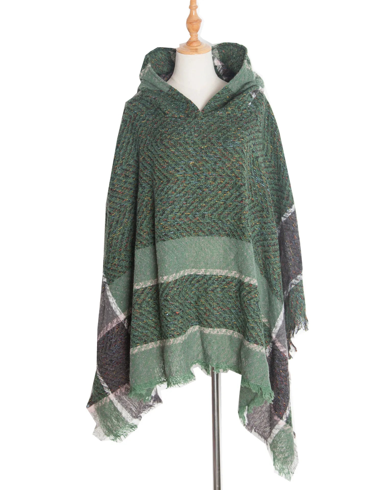 New Autumn Winter Fishbone Pattern Women's Hooded Cape Pullover Cape Women Poncho Lady Capes Black Cloaks