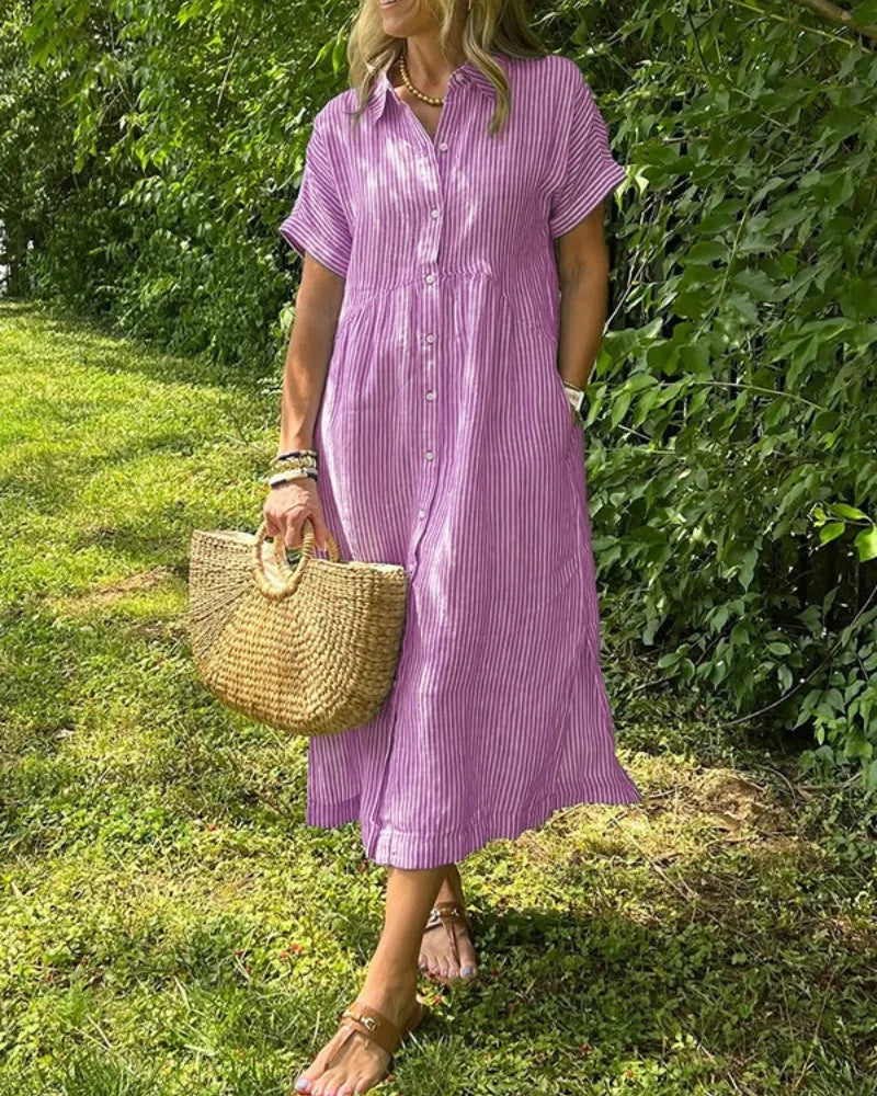 Plus size women's summer casual fashion striped loose short-sleeved shirt and plus size dress plus size women's clothing