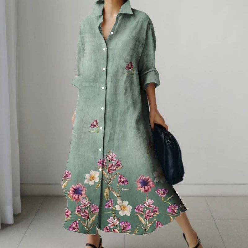 Women’s Floral Print V-Neck Pocket Dress