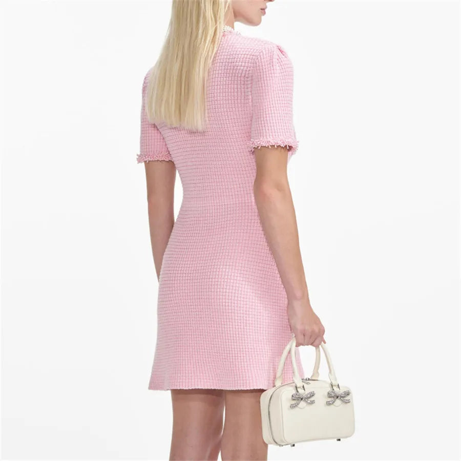 traf 2025 woman tight dress knitted tassel stretch corset elegant women's dress y2k clothes New fashion pink hip skirt