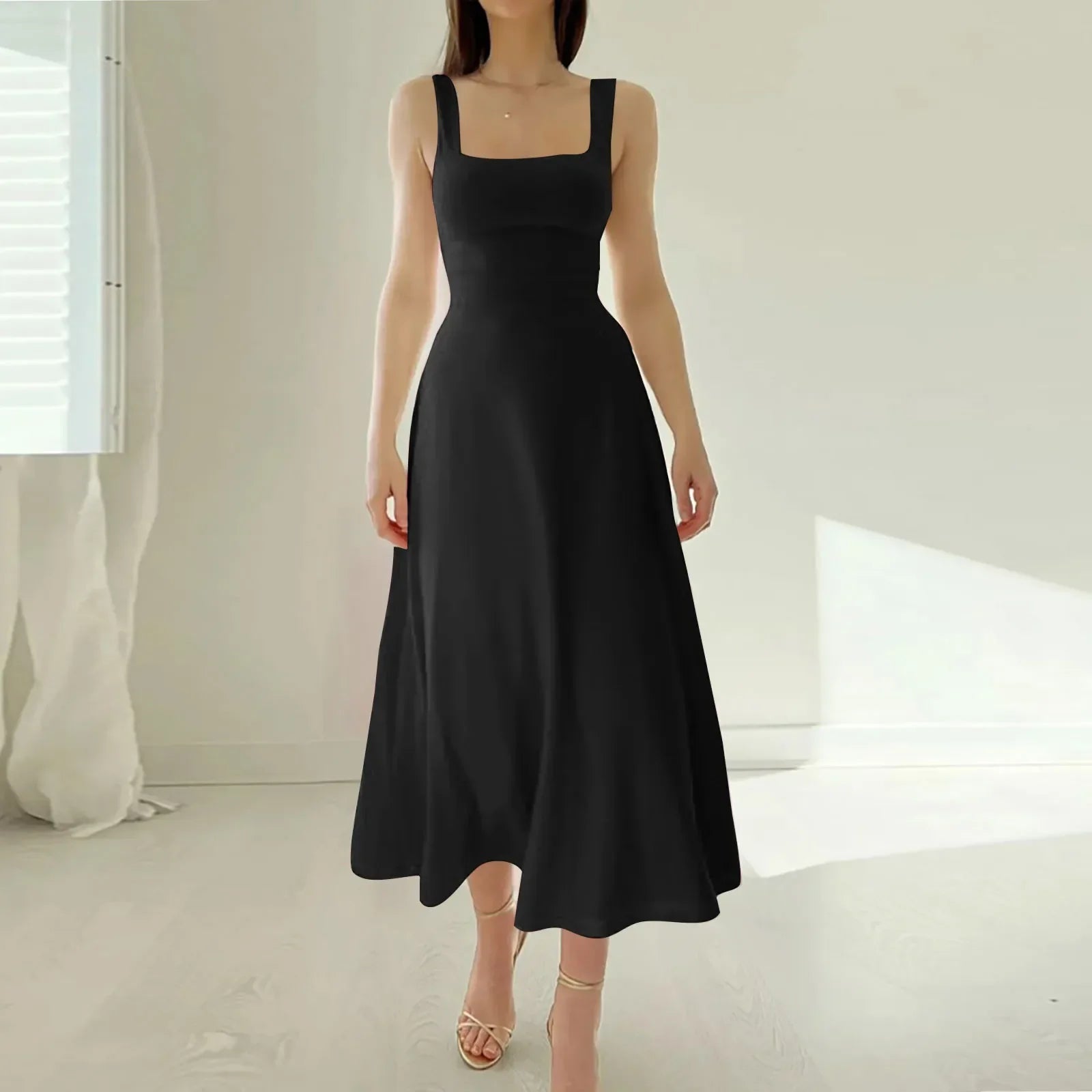 Women's Sleeveless Square Neck Back Lace Dress