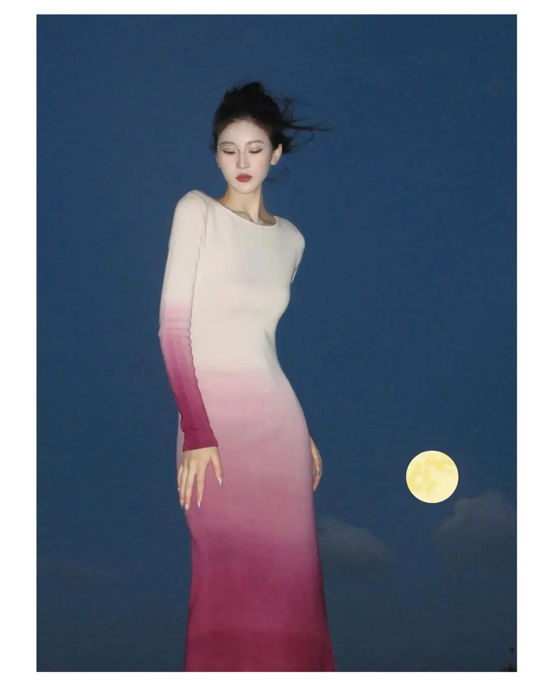 Tie-Dye Gradient Spring/Autumn Dress with Exquisite Back Cutout and Elegant Long Skirt