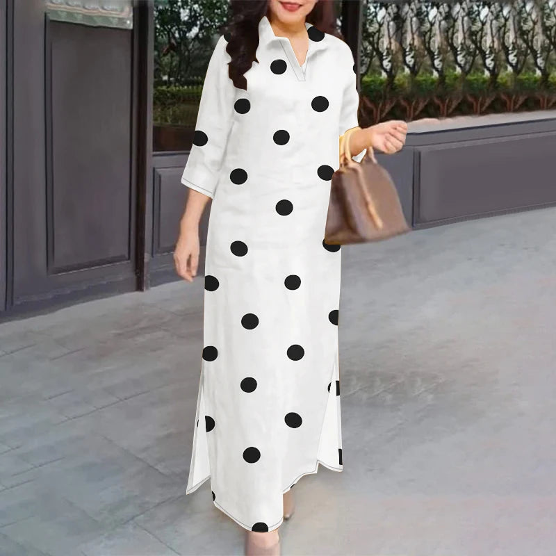 Polka Dot Plus Size Summer Sundress Neck 3/4 Sleeve Baggy