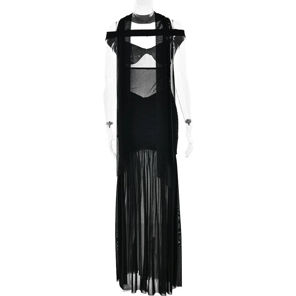 V-Neck Off Shoulder High Side Split Dress