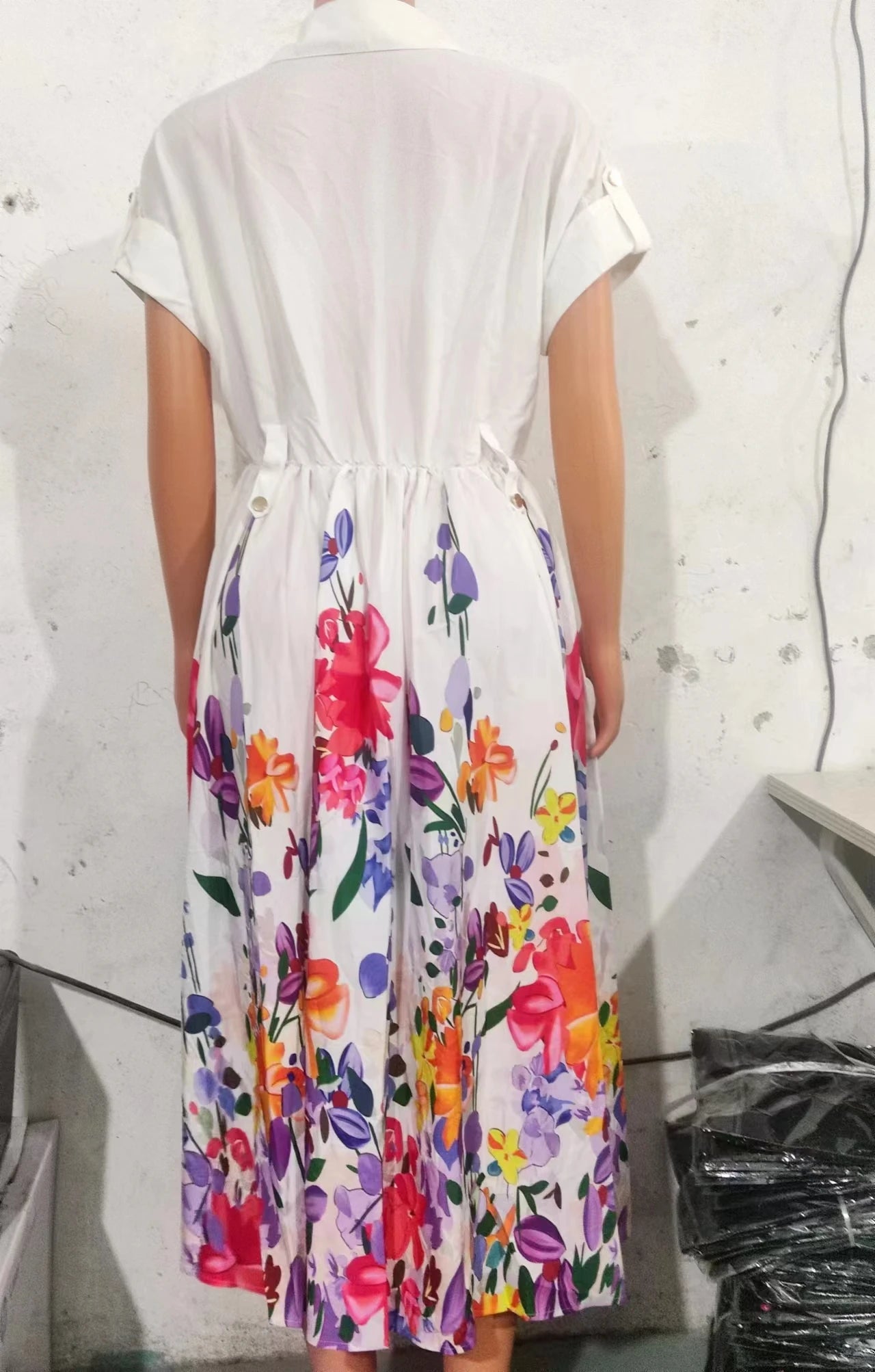 2023 Summer New Casual Commuting Women's Dress Fashion Elegant Commuting Floral Print Ruched Buttoned Shirt Dress Ottd