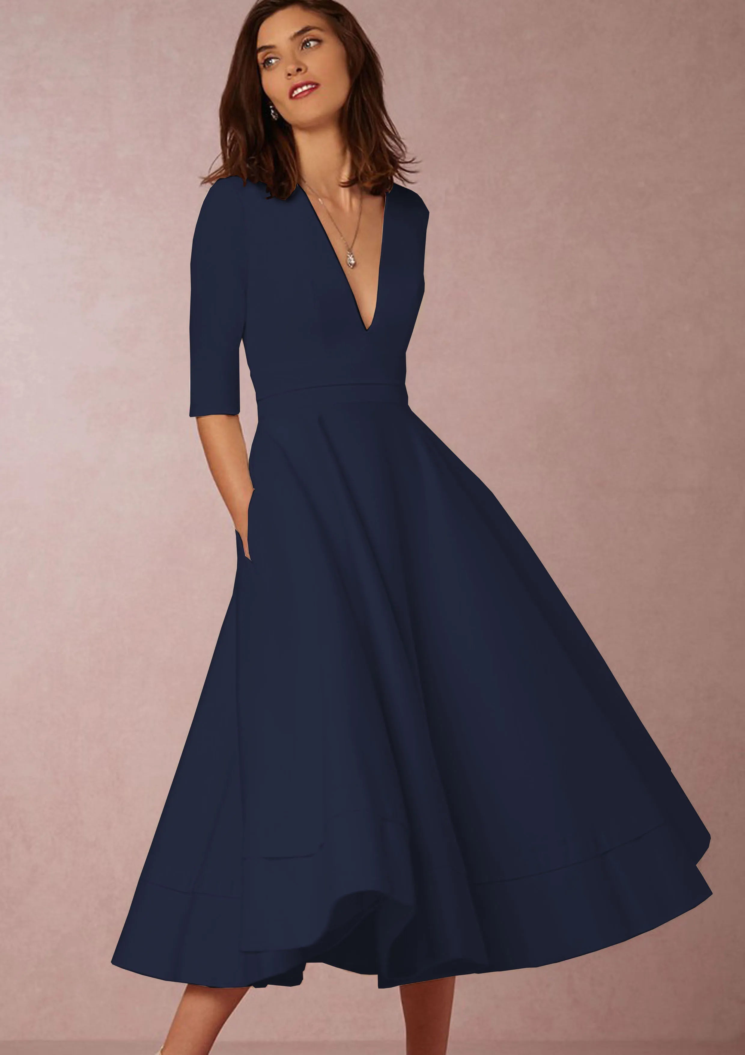 V-neck Short Sleeve Dresses for Women.