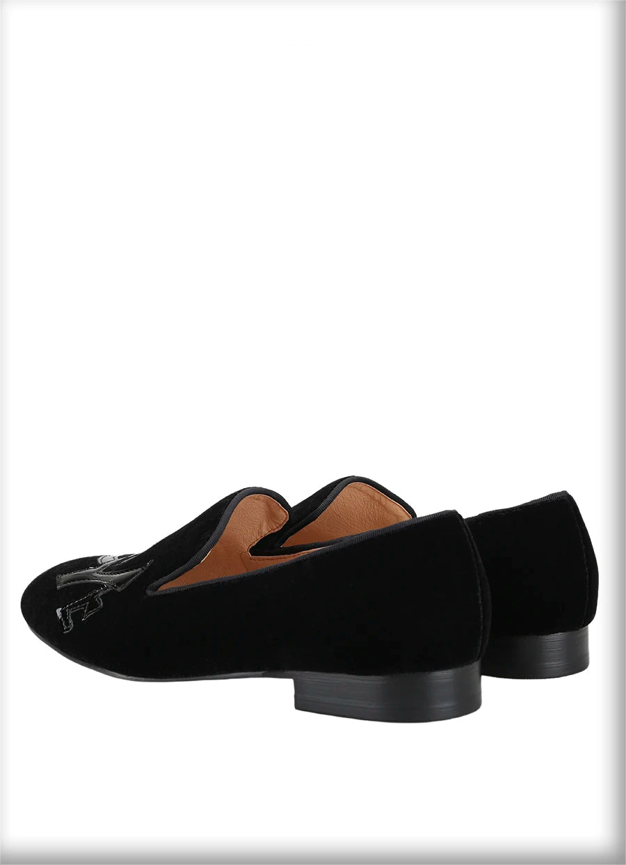 Handmade Black Velvet Shoes Featuring "LOVE", Leather Letters for Fashion Party CL Same Style Men's Loafers