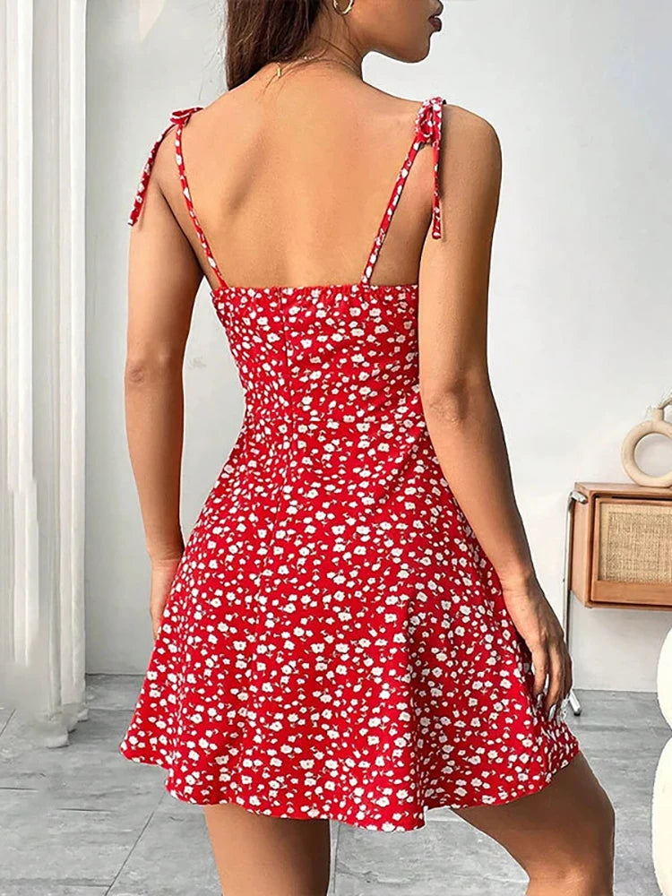 Women's Summer Floral Spaghetti Strap Short Dress