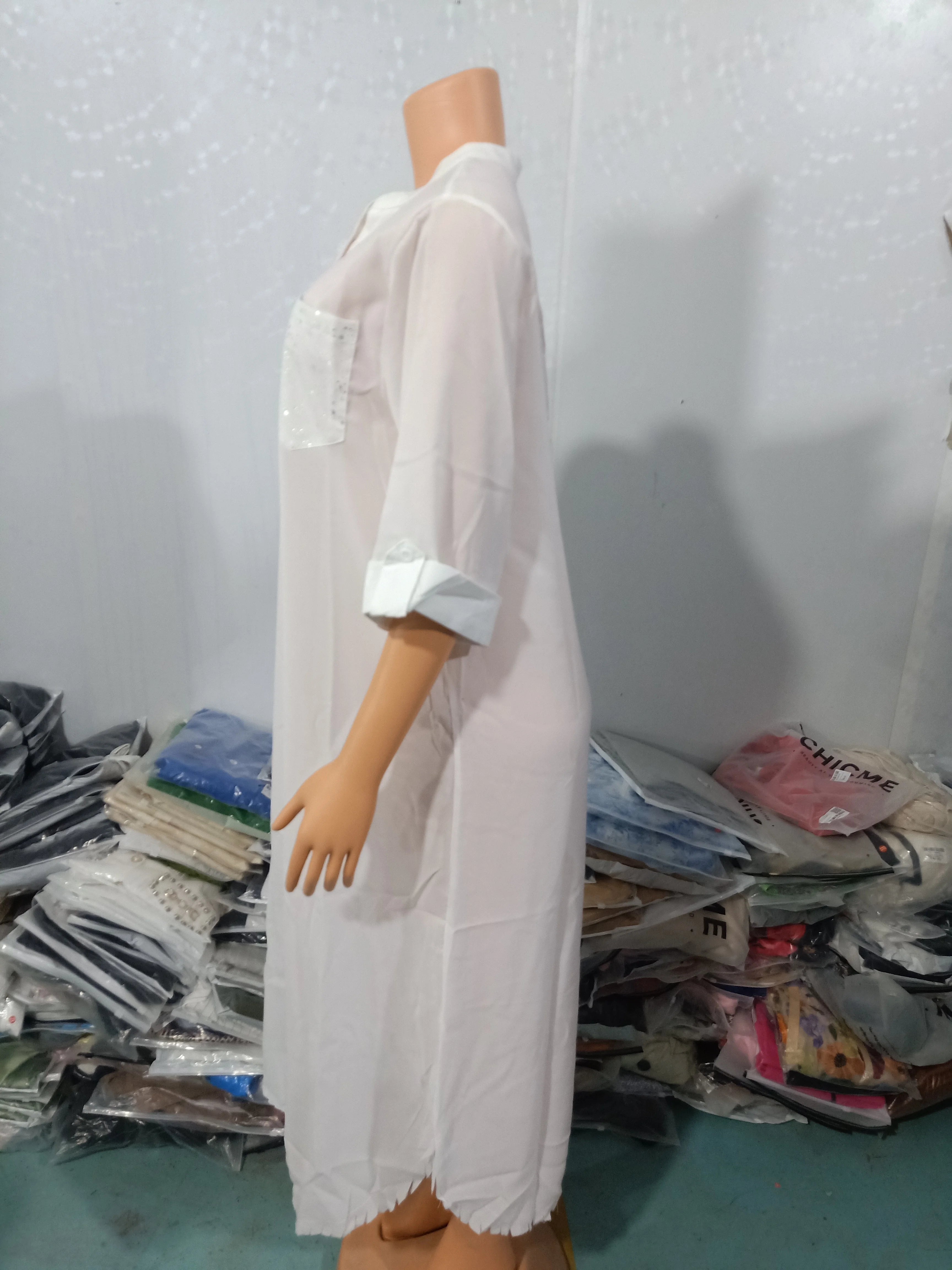 Women Loose Long Sleeve Open Neck Dress