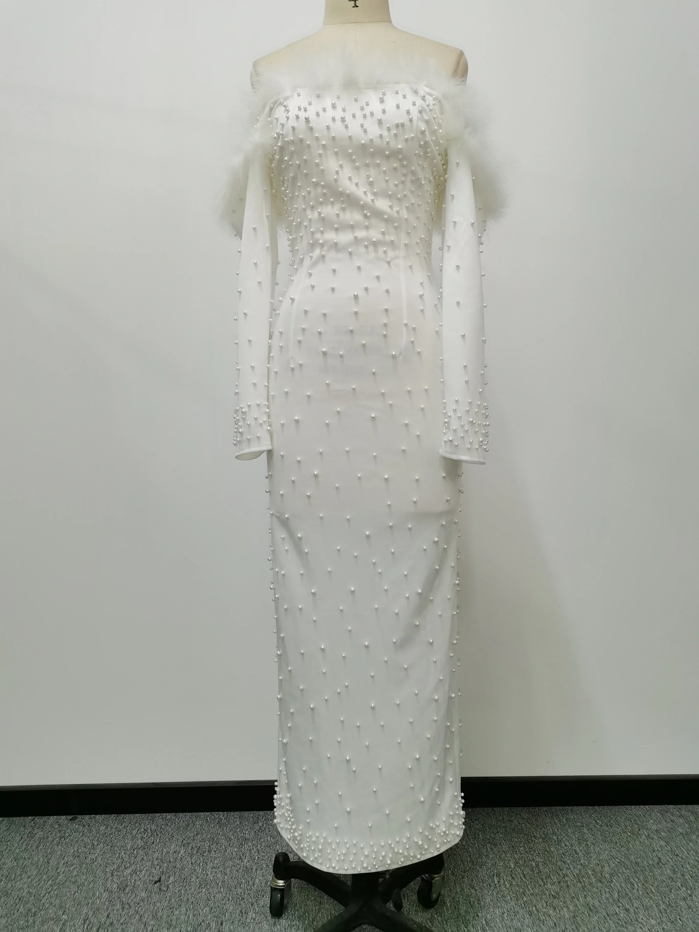 Women's Long White Pearls Dress