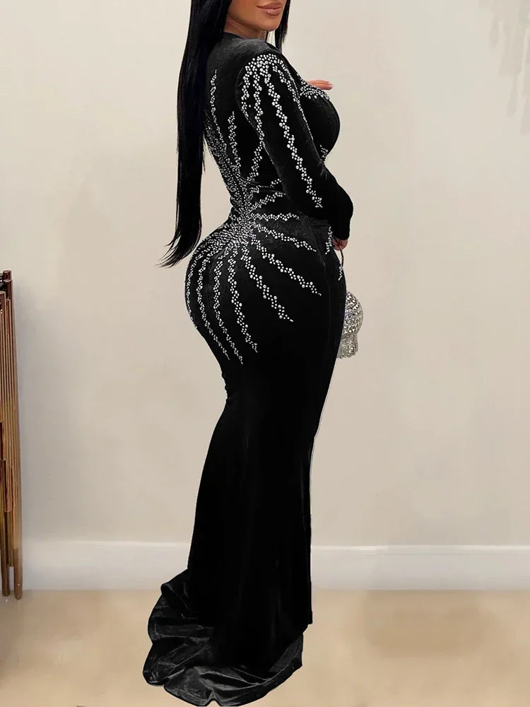 Deep V- Neck Velvet Dress