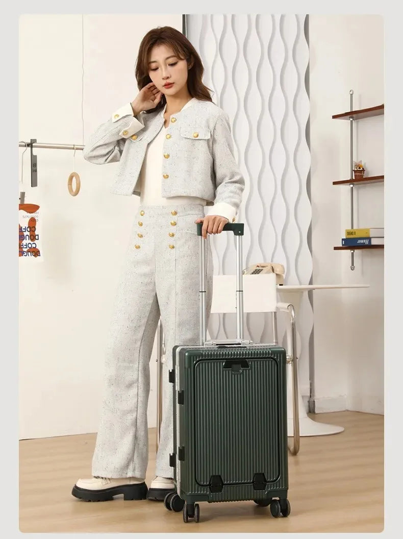 Aluminum Suitcase Front Opening Rolling Luggage