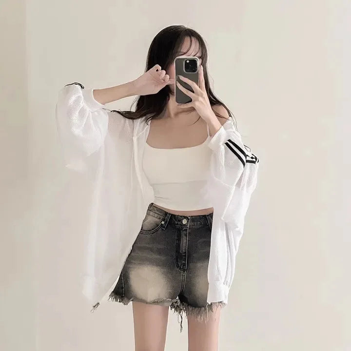 Women Thin Linen Jacket Fashion Ladies Outerwear White Sunscreen Clothing Retro Loose Long Sleeve Female Knitted Cardigan 2025