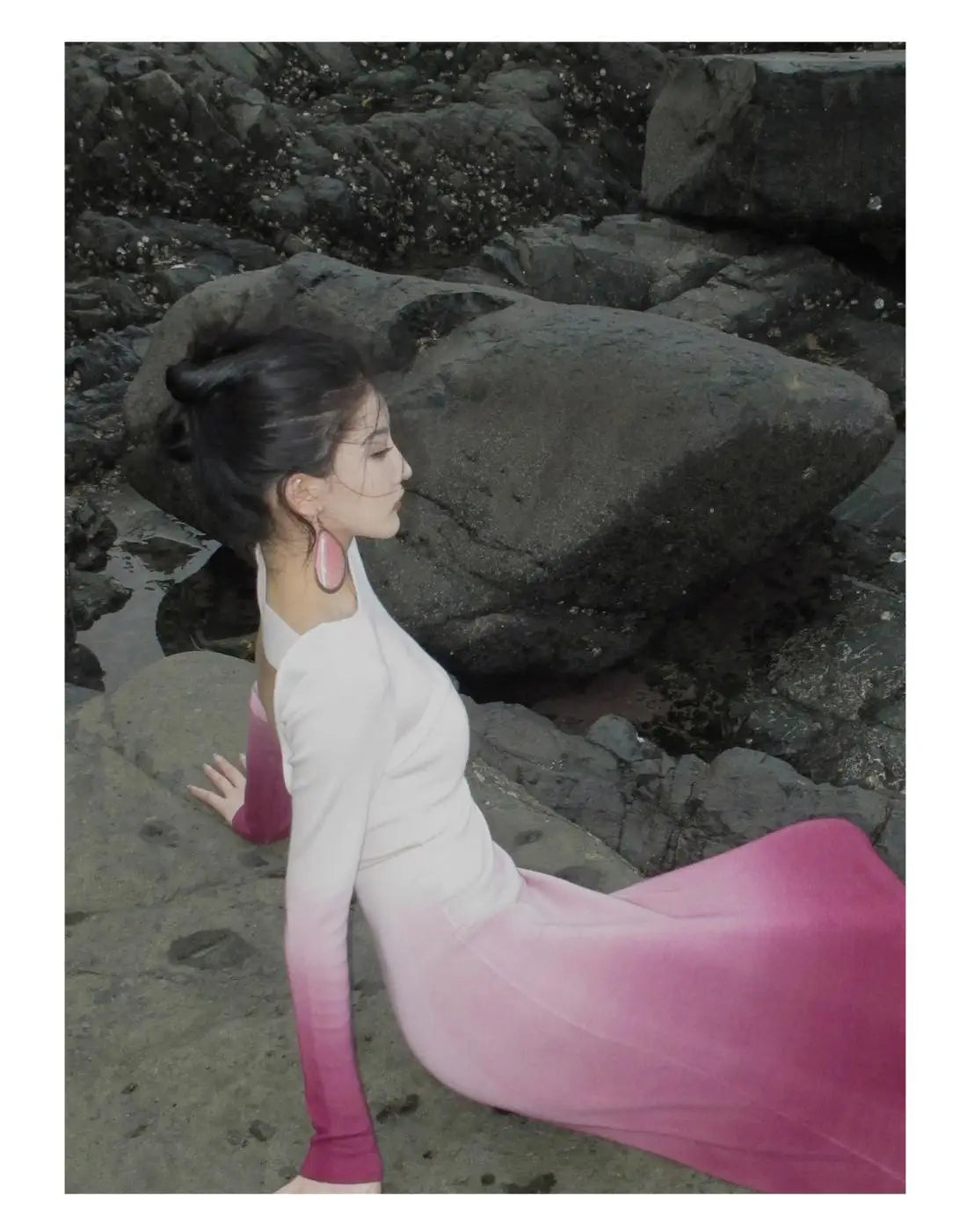 Tie-Dye Gradient Spring/Autumn Dress with Exquisite Back Cutout and Elegant Long Skirt