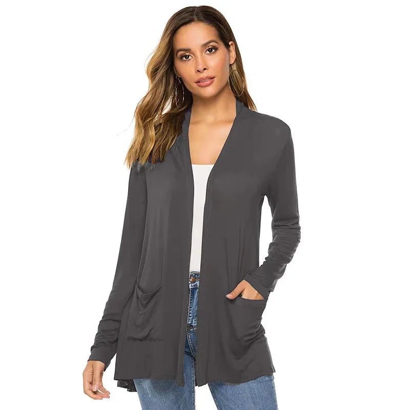 Women's Knitted Cardigan for Spring and Summer Versatile Large Size Cardigan Medium to Long Length Long Sleeve Outcoat