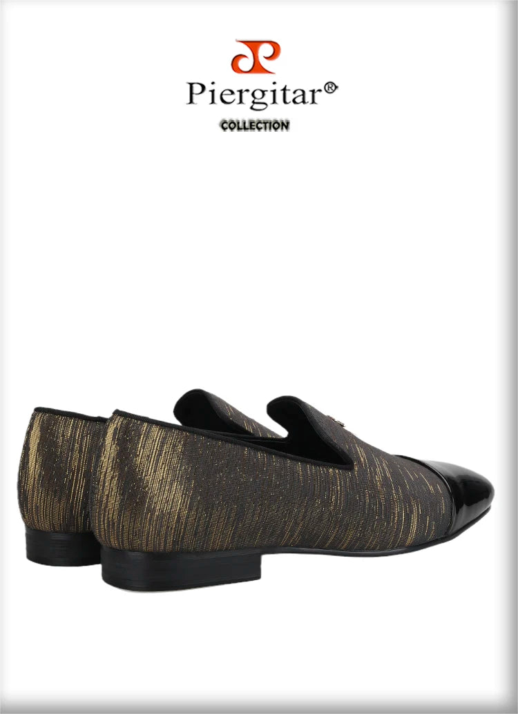 Piergitar 2023 New Three Colors Striped Silk Men's Loafers With Front Patent Leather Handmade Moccasins For Party And Banquet