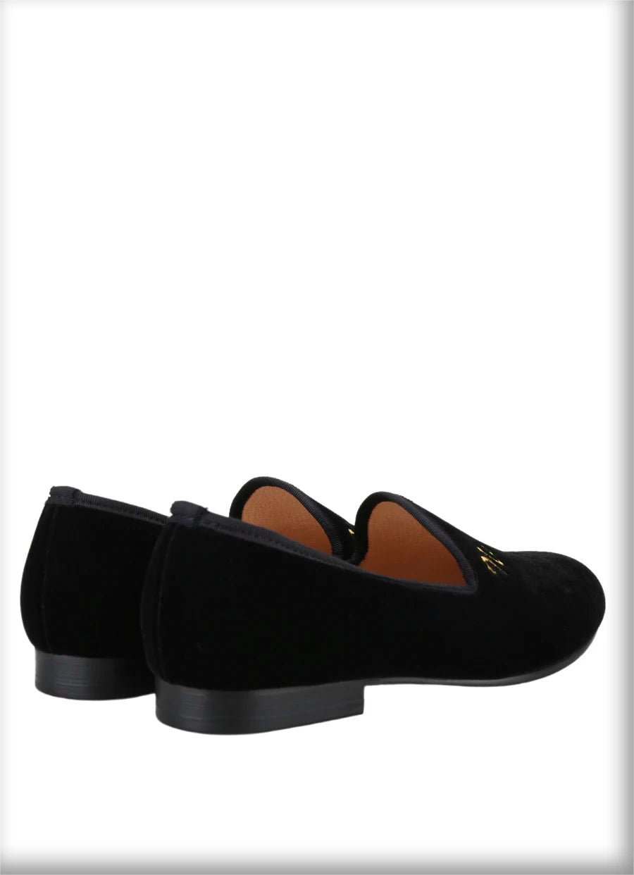 Black Velvet Moccasins with Gold Personality Embroidery for Party and Banquet Handmade Slip On Loafers