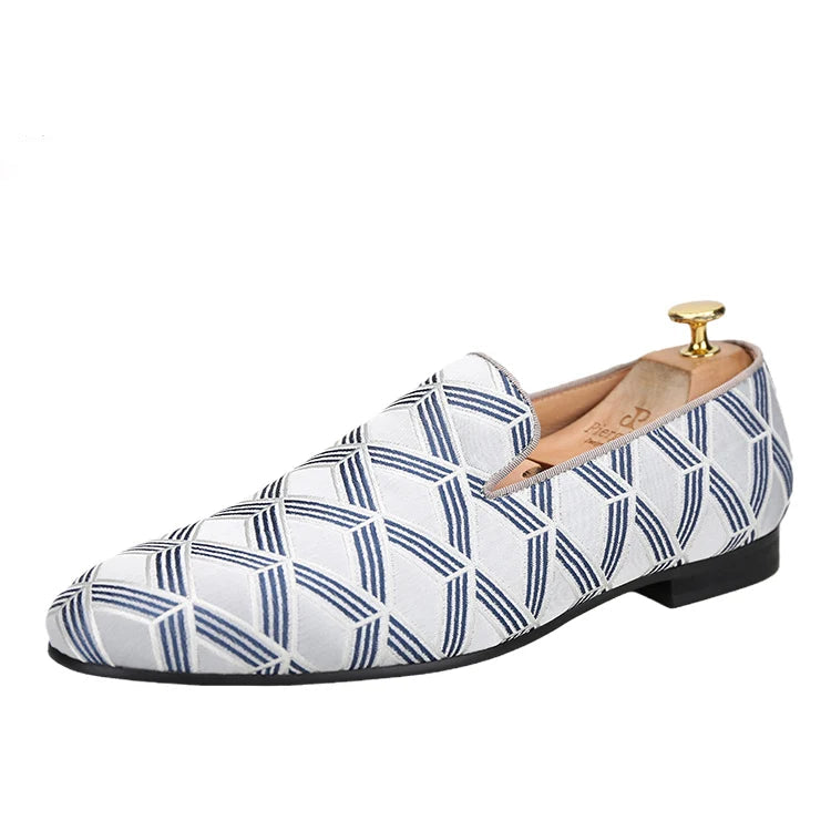 High Quality Silk Fabric Men's Slippers for Weddings and Parties with Leather Insoles