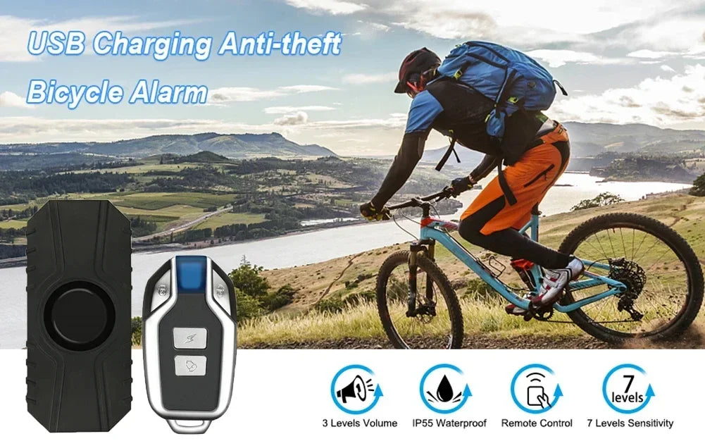 Wireless Bicycle Vibration Alarm USB Charge Waterproof Motorcycle Electric Bike Alarm Remote Control Anti Lost Security Sensor
