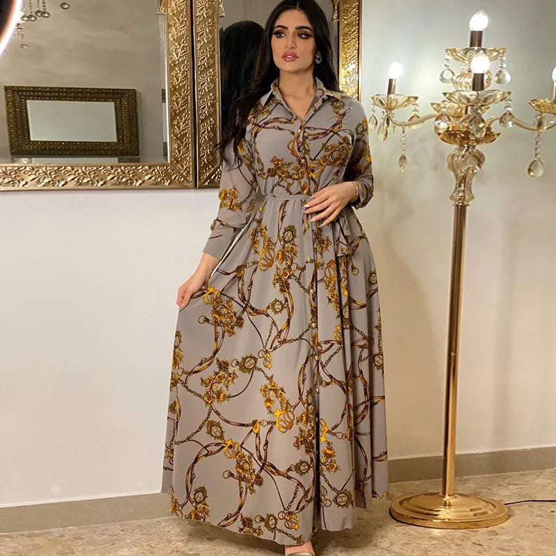 Digital Printed Single Breasted Long Dress Spring Autumn Women New Fashionable Women's Casual Long Sleeved Shirt Collar Dress