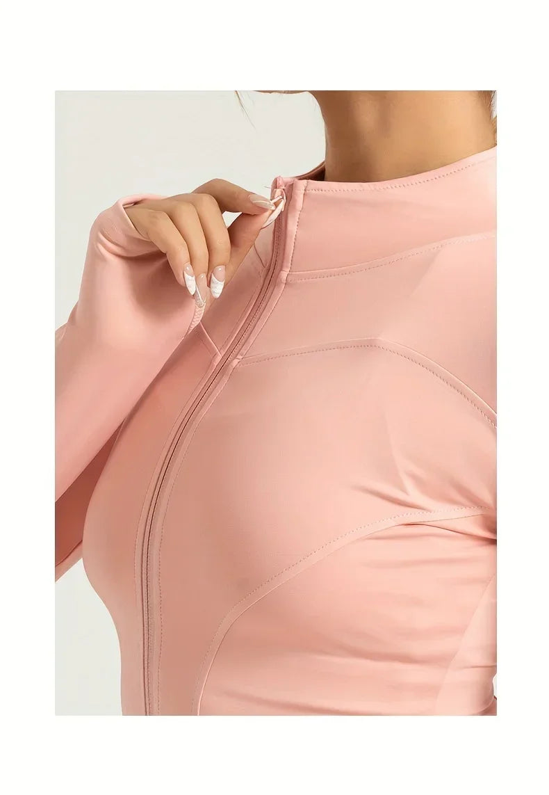 Seamless Sports Outerwear Yoga Coat Cropped Jacket for Gym Running High Waisted Moisture Wicking Workout Top with Coat Women