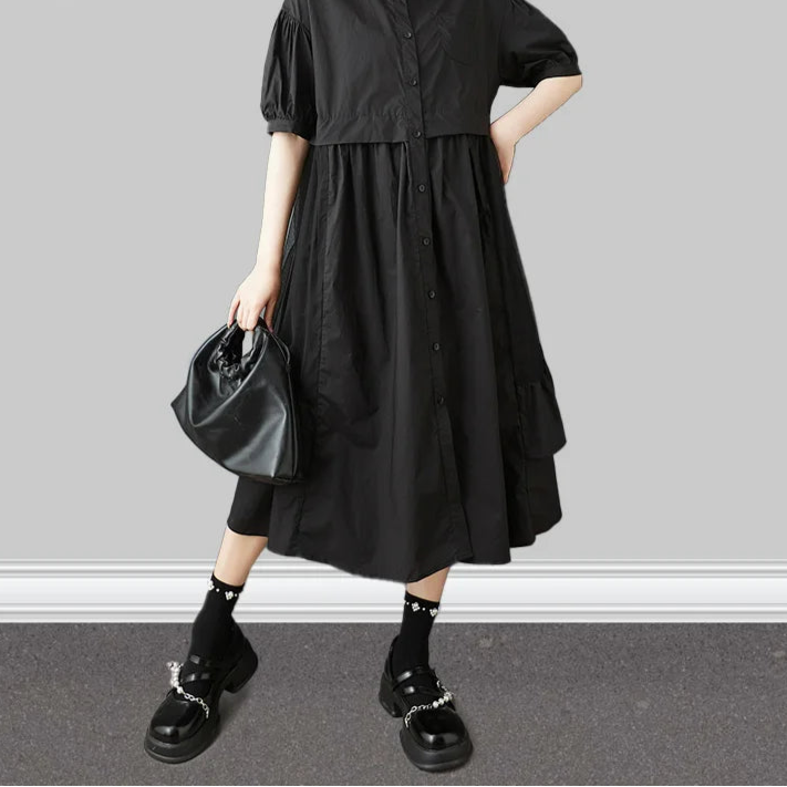 Stripe Print Mid Length Buttoned Midi Dress