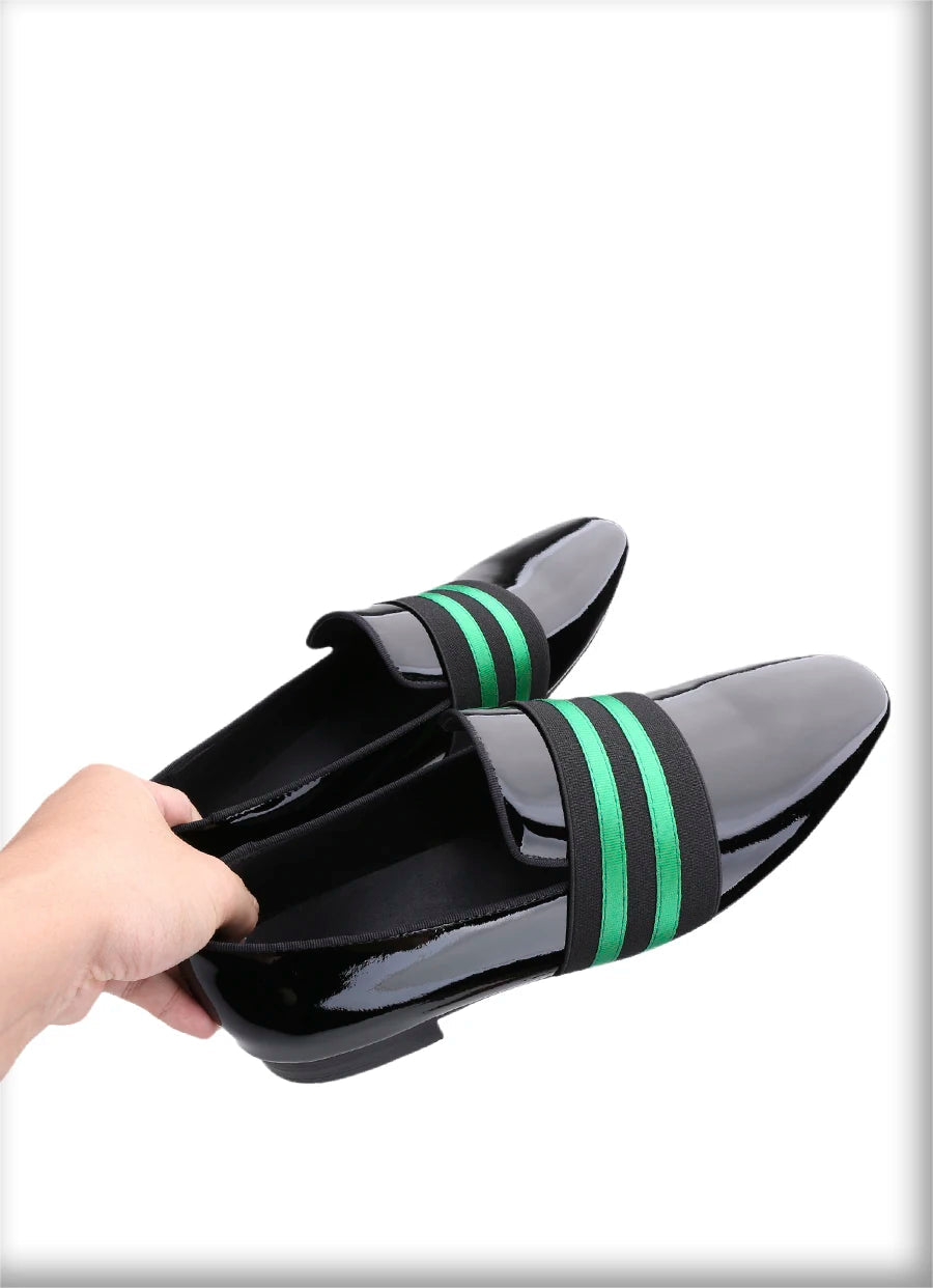 Men's Patent Leather Slip-On Shoes with Patchwork Colour Crossband Comfortable Wear for Fashion Party