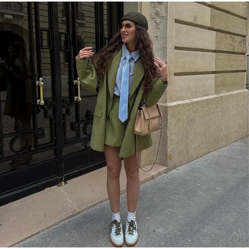 Solid Color Lapel Suit Woman Loose Long Sleeves Double Breasted Jackets Casual Versatile Chic Women's Spring Summer New Coats
