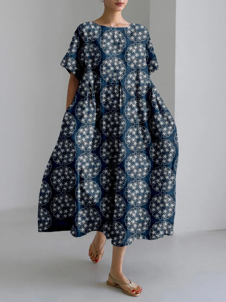 2024 Women's New Round Neck Long Casual Summer Dress Large Size Fresh Print