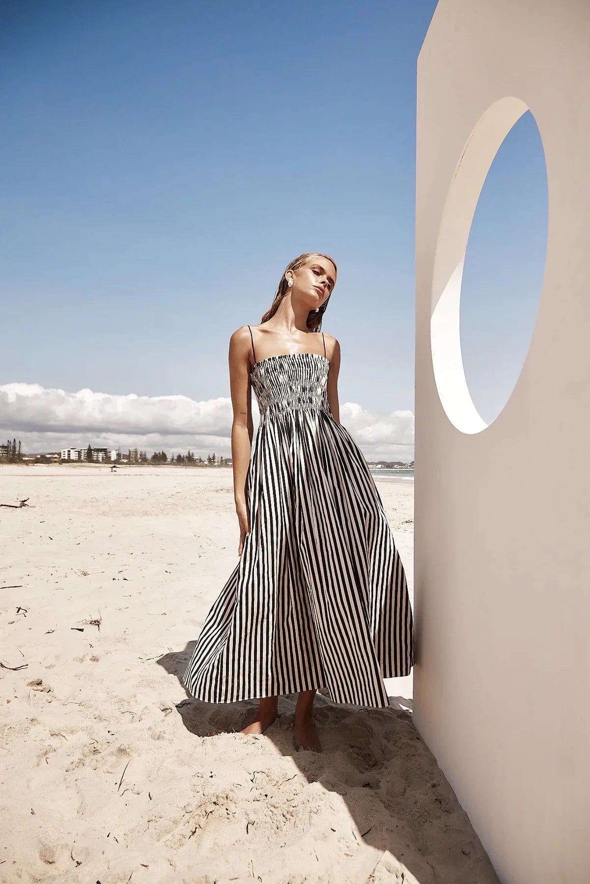 2025 Women's Summer Style Striped Rubber Elastic Sexy Big Swing Bag Suspender Dress Club Clothing Vestidos