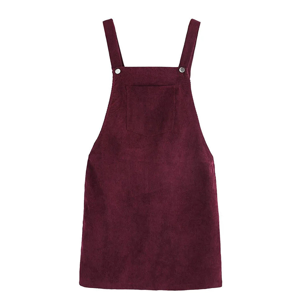 New Women's Suspender Skirt Corduroy Spring and Autumn Fashion Pocket Strap Adjustable Casual Strap Short Dress
