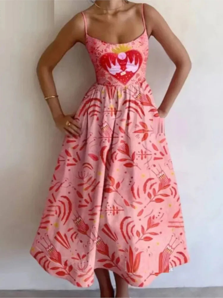 Women's Party Dresses with Sleeveless Low Cut A-line Dresses and Spaghetti Straps in Trendy Prints