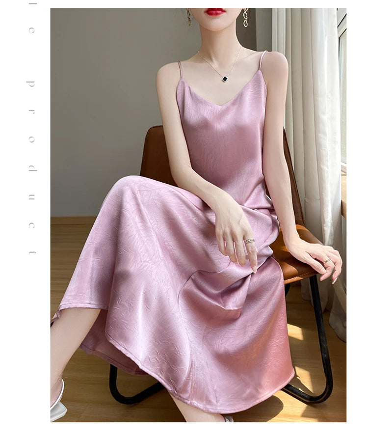 2025 New 100% Anti Wrinkle Mulberry Silk Strap Dress for Women's Summer New Loose Long Skirt