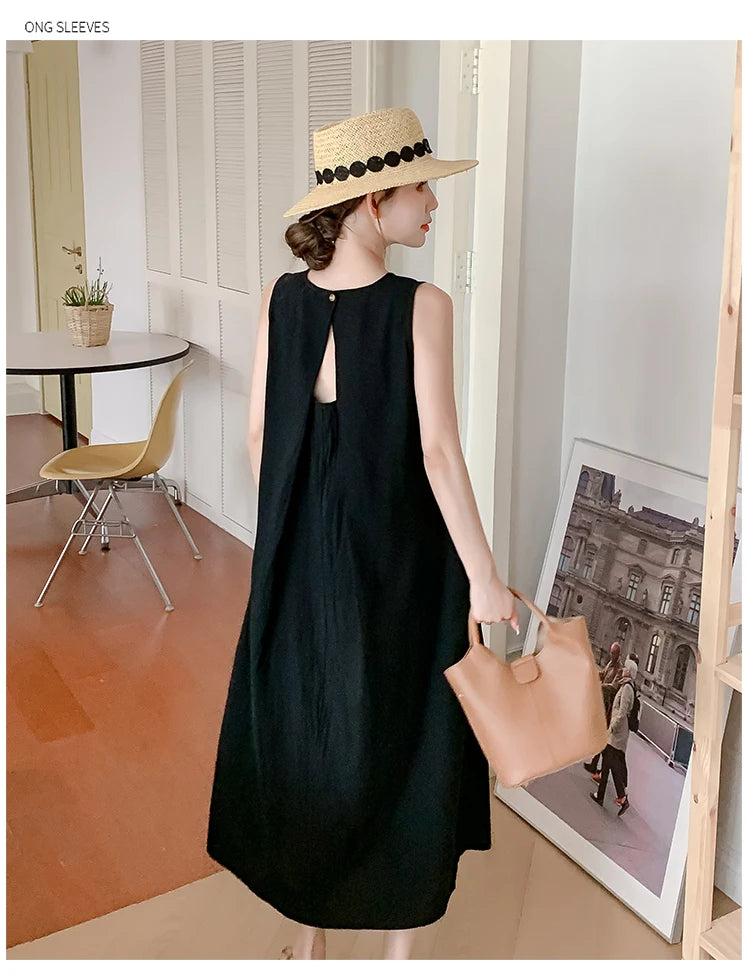 NYFS 2025 Summer New Korea Woman Dress Vestidos Robe Elbise Loose Plus Size Solid Sleeveless Backless Long Dress L-4XL