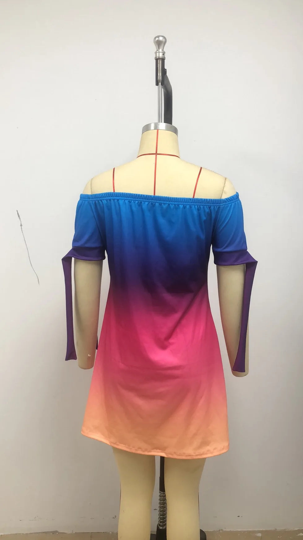 3XL Women's Casual Gradient Off Shoulder Short Sleeve Dress Bow Print Mini Dress