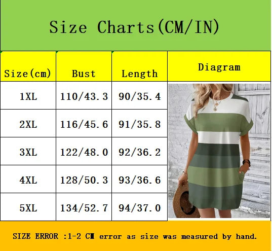 Chic Plus Size Dress: Elegant Stripes, Roll-Up Sleeves, Pockets - Comfortable & Casual Women's Dress