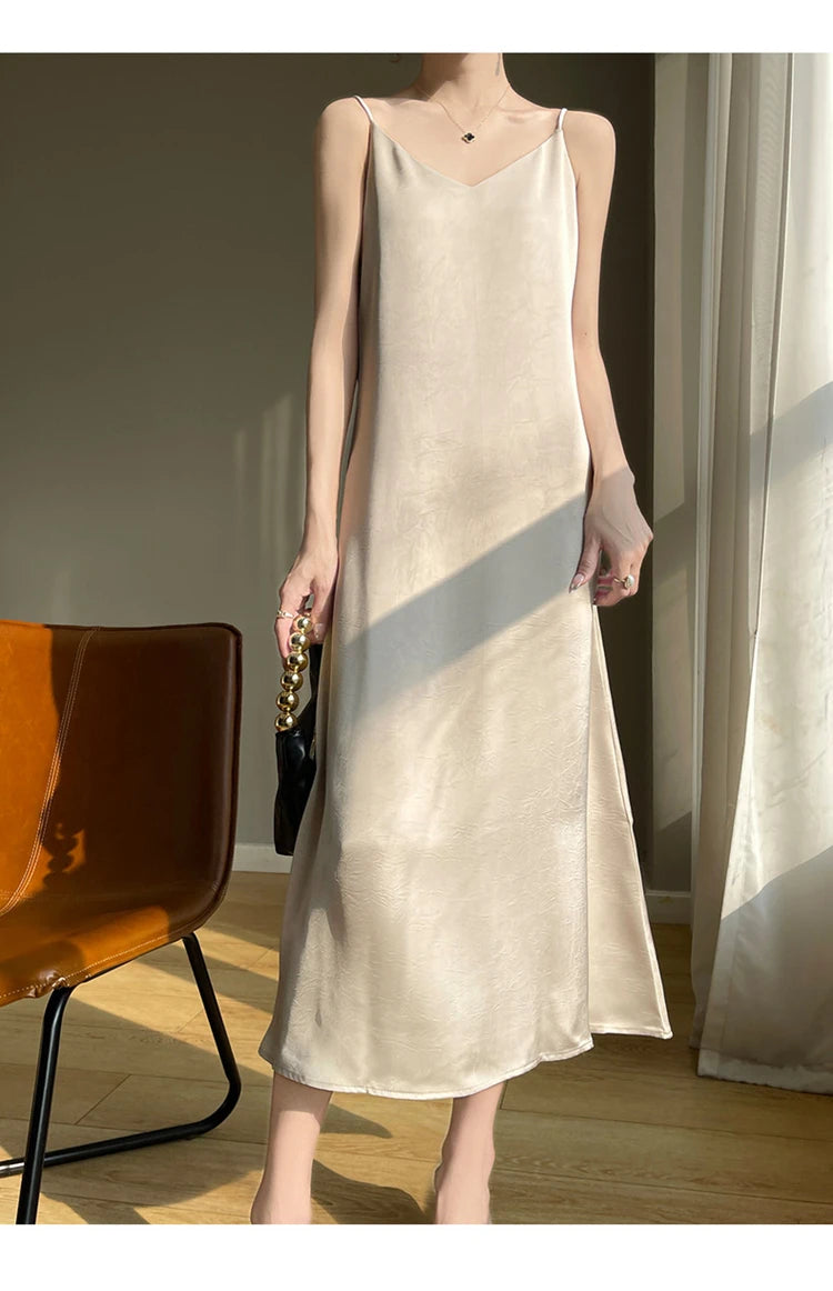 2025 New 100% Anti Wrinkle Mulberry Silk Strap Dress for Women's Summer New Loose Long Skirt
