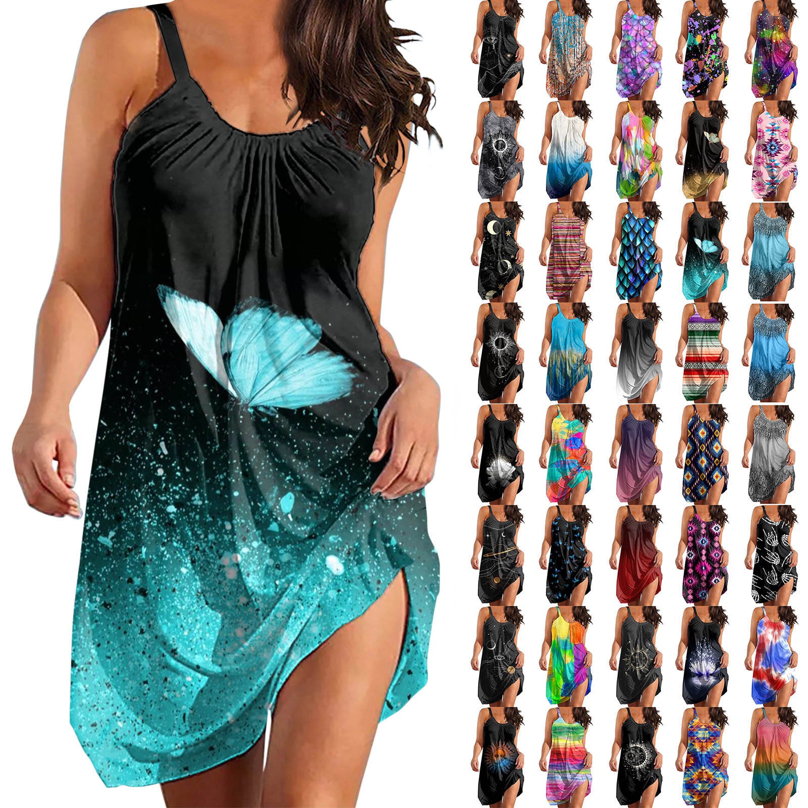 Gradient print Sleeveless Boho beach dress