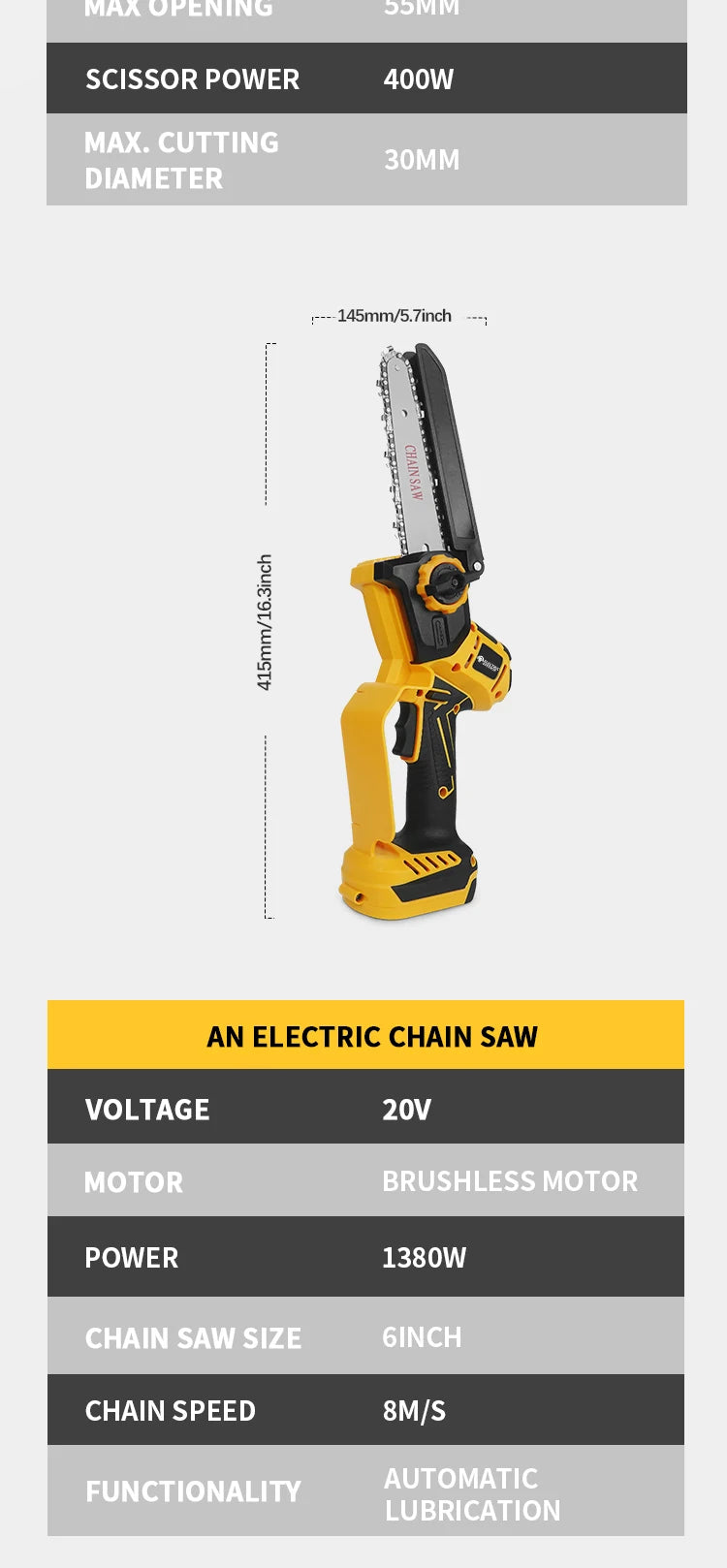 Brushless 1380W Electric Chainsaw