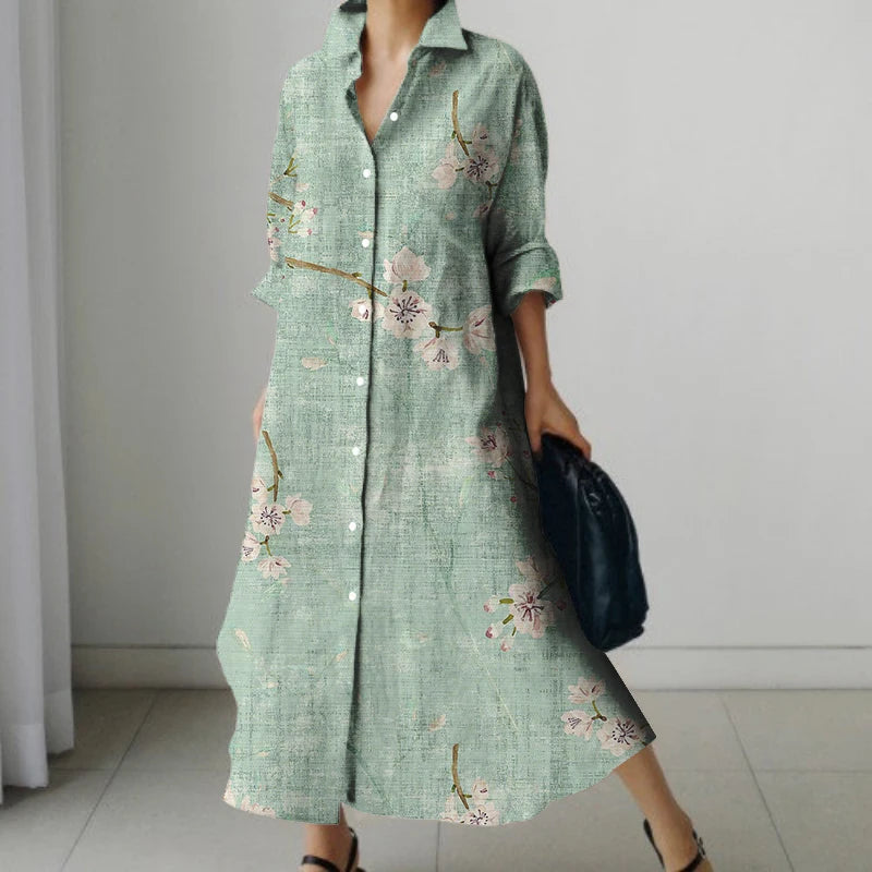Women’s Floral Print V-Neck Pocket Dress