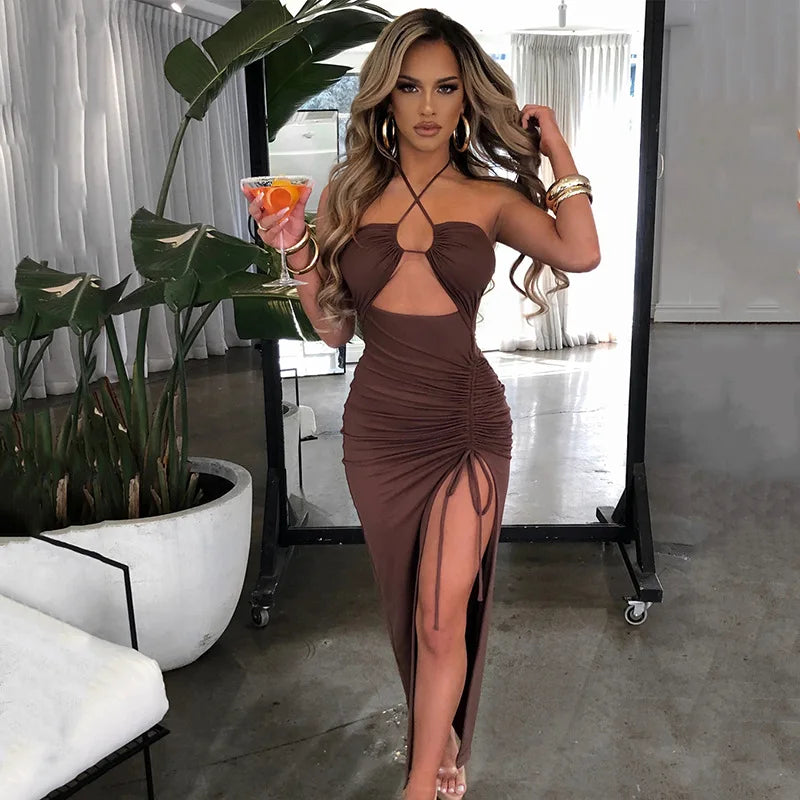 Sleeveless Sexy Female Midi Backless Dresses