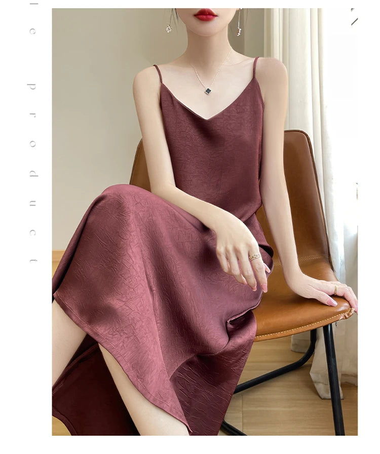 2025 New 100% Anti Wrinkle Mulberry Silk Strap Dress for Women's Summer New Loose Long Skirt