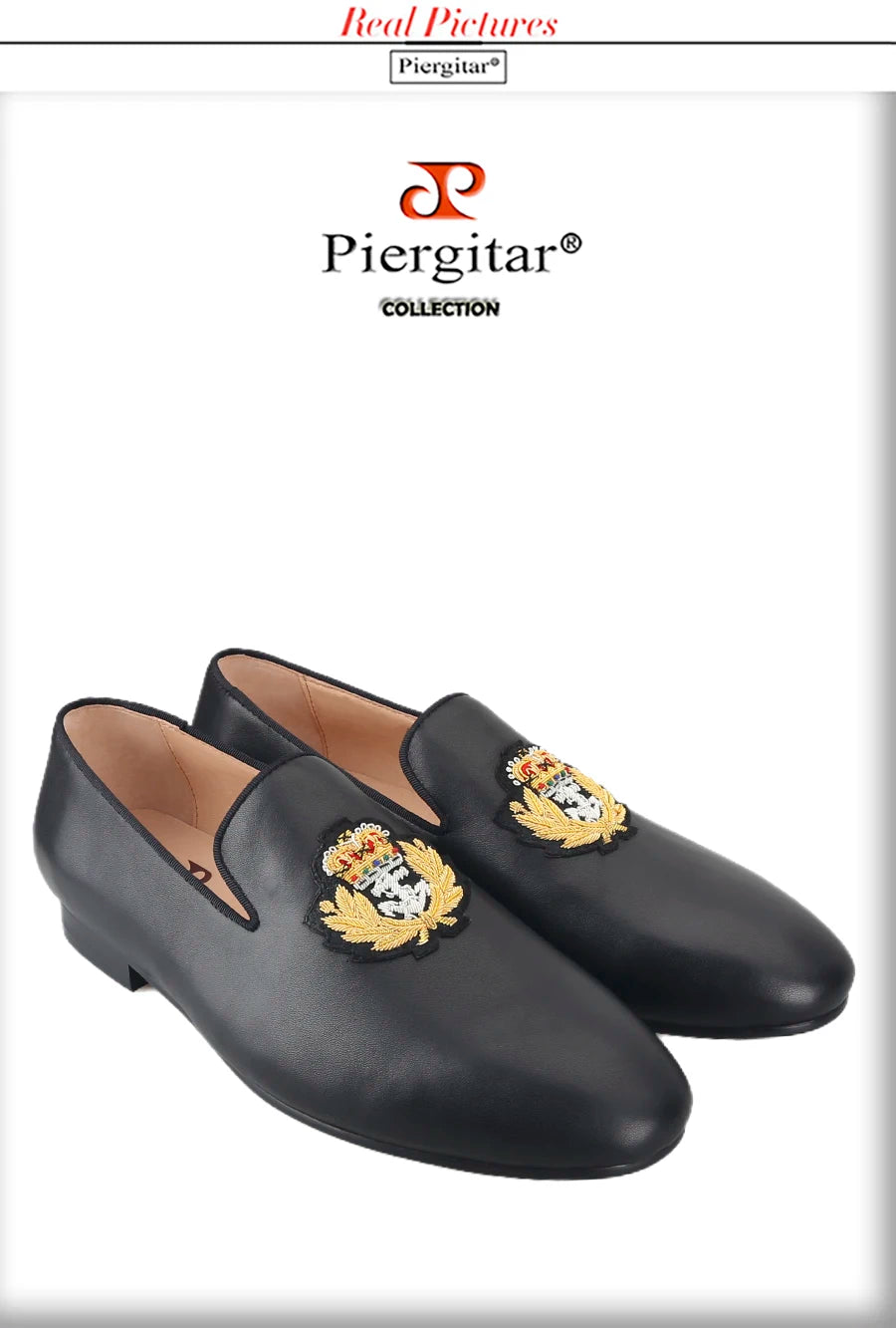 Piergitar Summer New Arrival Cow Leather Men Loafers With Luxurious Royal Style Gold Embroidery For Party Handmade Slip-On Shoes