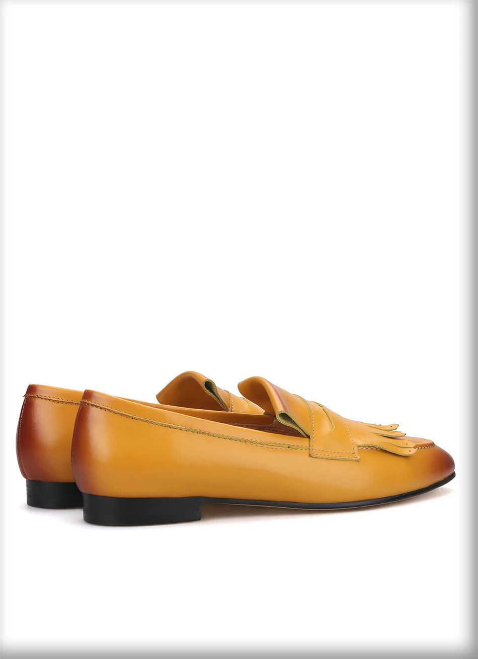 Yellow and Brown Colors Calfskin Slip-On Mens Dress Shoes for Party Handmade Male Smoking slippers