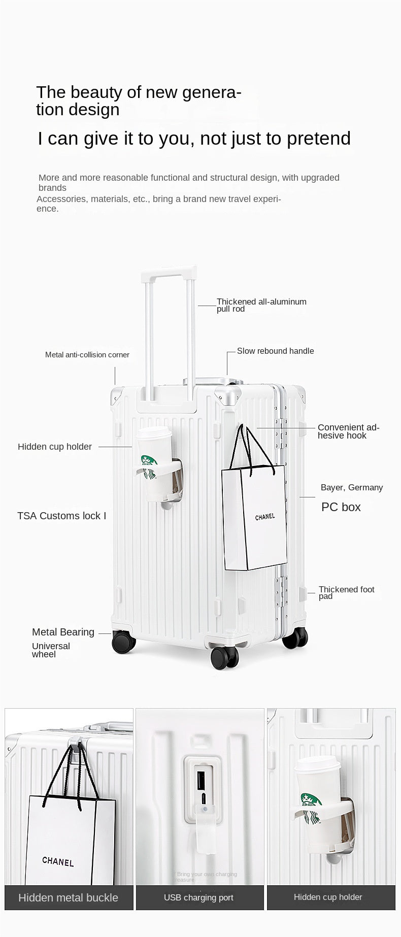 Large Capacity Aluminum Frame Trolley Luggage