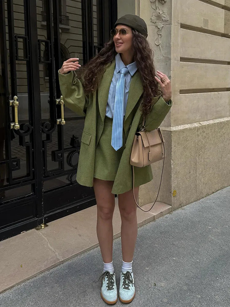 Solid Color Lapel Suit Woman Loose Long Sleeves Double Breasted Jackets Casual Versatile Chic Women's Spring Summer New Coats