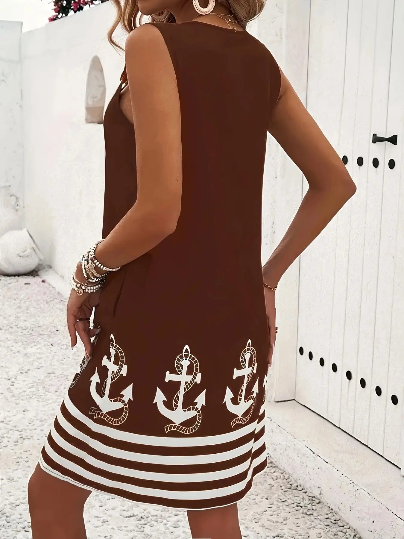 2025 New Women's Vest Skirt Pocket Ethnic Style Fashion Printed V-neck Simple Vacation Beach Mini Dress for Female