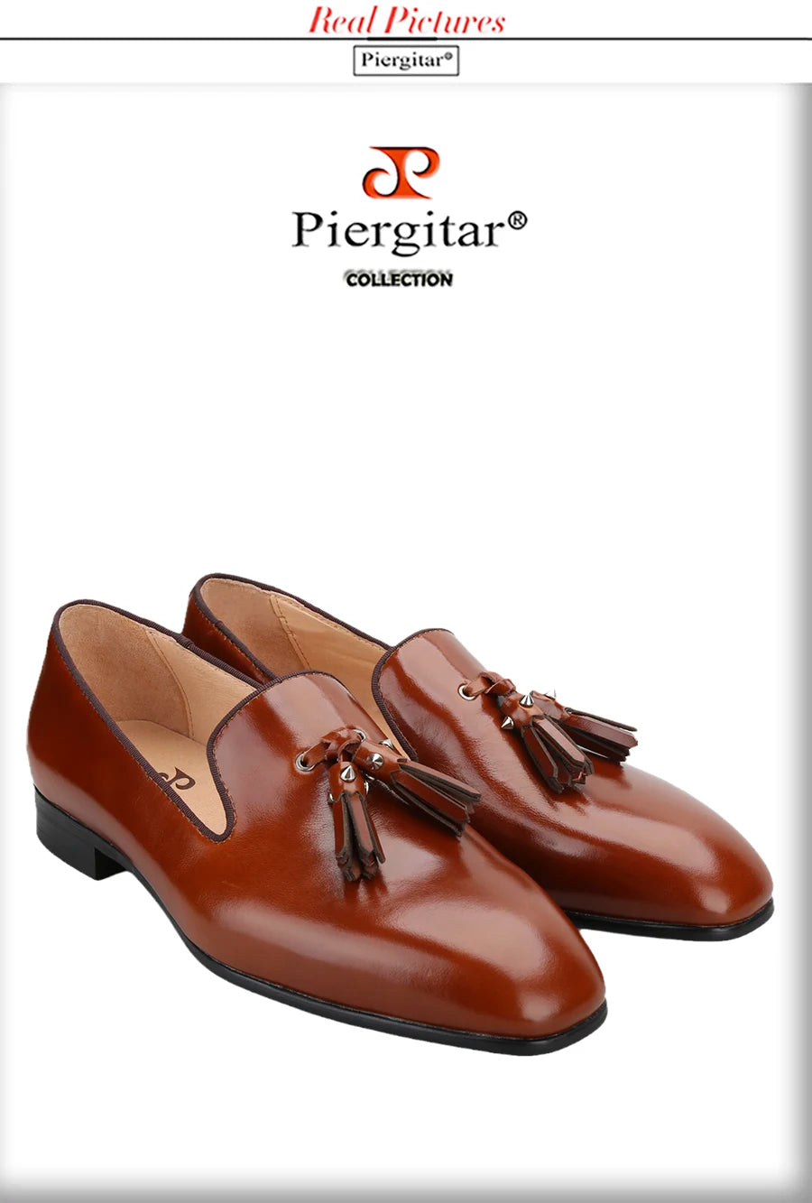 Piergitar Patinated Calf Leather Iconic Dandelion Loafers With Tassels Featuring Metal Spikes CL Brand Same Model Men Moccasins
