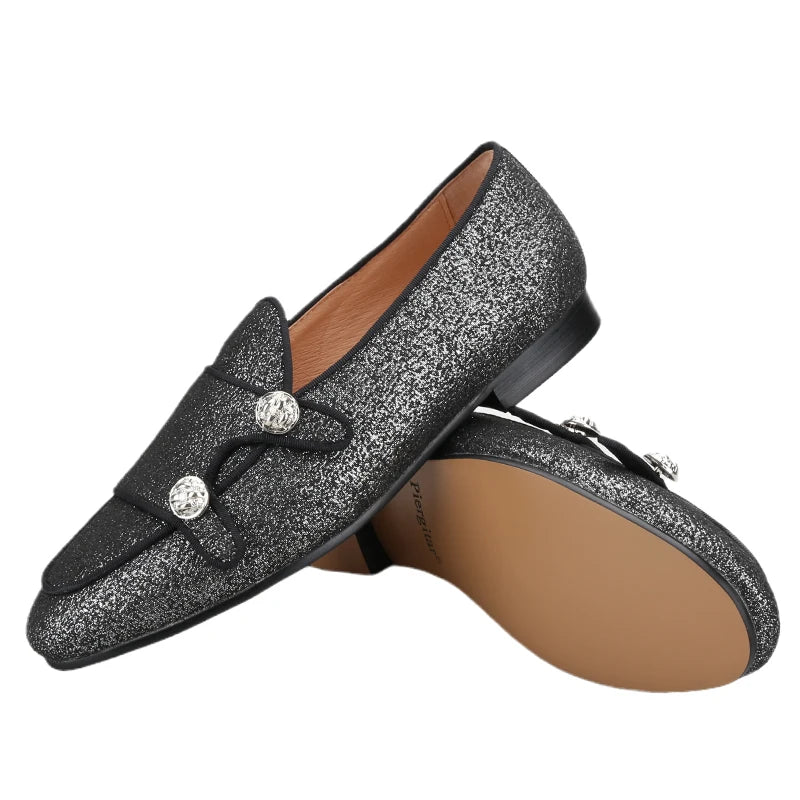 Piergitar Three Colors Shiny Cotton Fabrics Men's Loafers With Gold Buttons Handmade Monk Shoes For Party And Wedding Plus Size